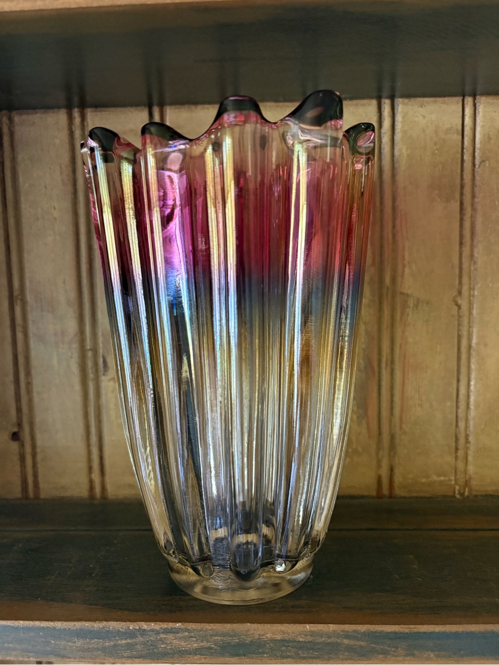 Vintage Federal Glass Celestial Moonglow Iridescent Vase 1950s